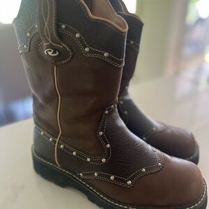 Roper Brown Ankle Booties with Decorative Stitching